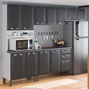 Imagem de Cozinha Compacta em Aço 4 Peças 12 Portas 2 Gavetas Paneleiro Nicho Forno em Aço New Premium Itatiaia Grafite