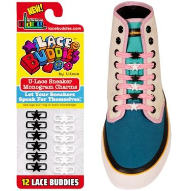 Imagem de Lace Buddies - Pingentes de renda para tênis da uLace - Pacote com 12 peças, Emoji de estrela preto e branco, Star