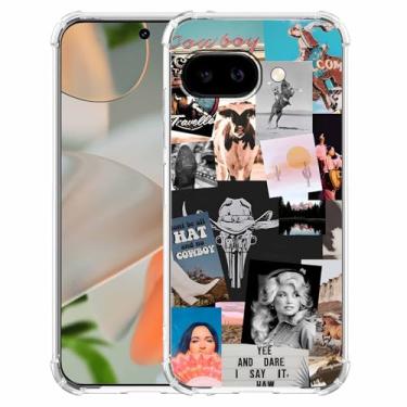 Imagem de malegaon Cowboy Cowgirl Western Country Art Colage, capa completa de TPU macio moderno para Google Pixel 9a transparente