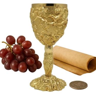 Imagem de LEATHERVINES Taças banhadas a ouro cálice, taça de vinho, latão, medieval, Dungon Dragon King, Aurthur, para beber cerveja, mesa de coquetel ou comunhão para presente real, 170 g, pacote com 1