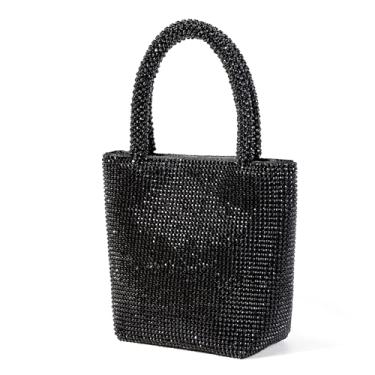 Imagem de TUSLOT Bolsa clutch para noite feminina brilhante festa coquetel baile bolsa de pulso formal elegante bolsa de casamento, Preto