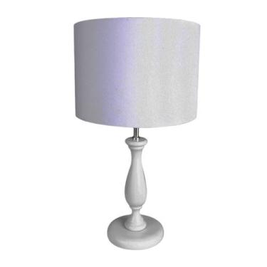 Imagem de Abajur Branco Quarto Madeira Torneado Cúpula Algodão - Marina Decoraçõ