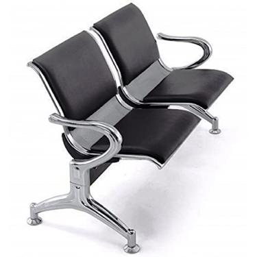 Imagem de Longarina 2 Lugares Cromada com Estofado Preto B-203A -02L - Makkon