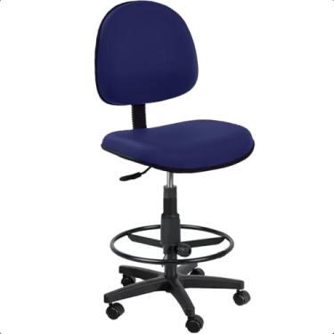 Imagem de Cadeira Caixa Alta Executiva Azul Marinho de Escritório Courvin Rodízios Aro de Aço Ergonômica - Home Gourmet