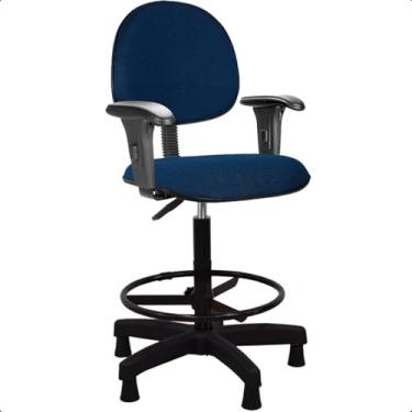 Imagem de Cadeira Caixa Alta Escritório Azul Escuro com Braço Fixo Aro de Aço Sapata Fixa Espuma D45 Tecido JSerrano - Home Gourmet