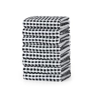 Imagem de SALAS Toalhas de prato de algodão para pratos de secagem de cozinha, panos de cozinha felpudos, treliça com laço para pendurar, 40 x 66 cm, 8 pacotes, preto