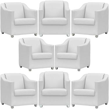 Imagem de Kit 8 Poltronas Mila Corino Cores Pé De Plástico Cromado - Branco Corino