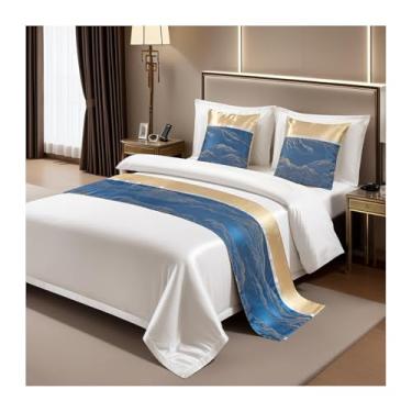 Imagem de HSTANGKY Cachecol para cama de hotel, sem desbotamento, toalha de cama moderna, leve, luxuosa, decoração de cama de alta precisão, proteção de cama para cama de solteiro queen size - azul