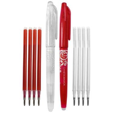 Imagem de 2 Caneta + 08 Refil Apaga Calor Papel Tecido Vermelha Branca - De Acor