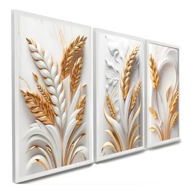 Imagem de 2025 Quadros Decorativos Flor Tulipa Branca Dourada 3 Peças Mosaico Sala Quarto Escritório (09, Tamanho 20x30 Centímetros)