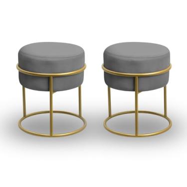 Imagem de Kit 2 Puff Base Ferro Dourada Veludo Premium (Cinza)