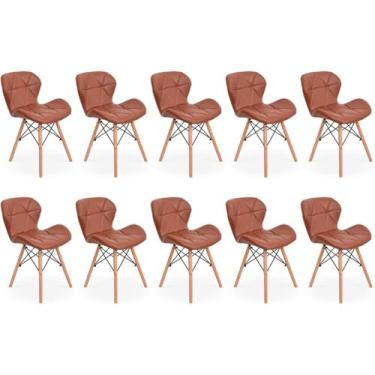 Imagem de Kit 10 Cadeiras de Jantar Charles Eames Slim Wood Estofada - Marrom