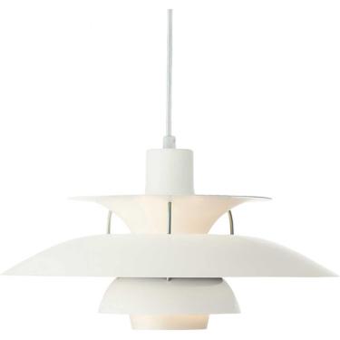 Imagem de Luz pendente de ph5 com lâmpada, lustre de lustre moderno branco, lâmpada pendente de pH dinamarquesa, iluminação de teto de OVNI minimalista para sala de jantar da sala de estar restaurante