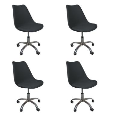 Imagem de Kit 4 Cadeiras Office Base Cromada Com Rodizio Giratória Saarinen Preto