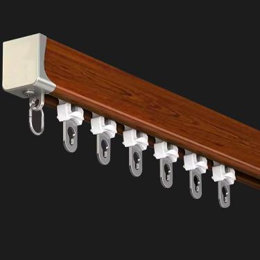 Imagem de Trilho De Cortina Trilho De Cortina único Trilho De Cortina Conjunto De Teto De Alumínio, Divisor De Quarto Sistema De Trilho De Cortina Deslizante Sem Costur, Wood Grain, Length-13ft/4m