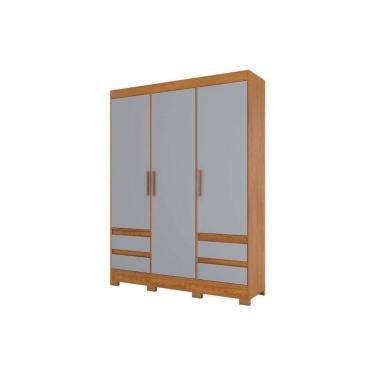 Imagem de Guarda Roupa Solteiro 3 Portas e 4 Gavetas c/ Pés Briz Lema B55 Nature/Cinza - Henn