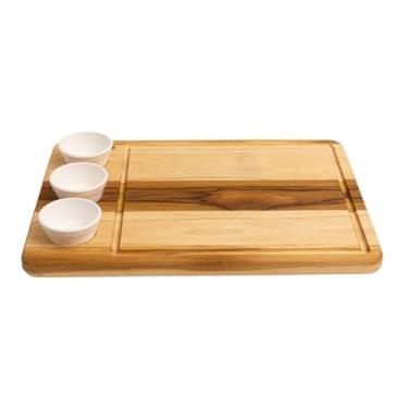 Imagem de Tábua Corte Retangular 30x19cm Madeira Churrasco 2 Ramequins Molheira Linha Premium Designer (Branco, 40x29)