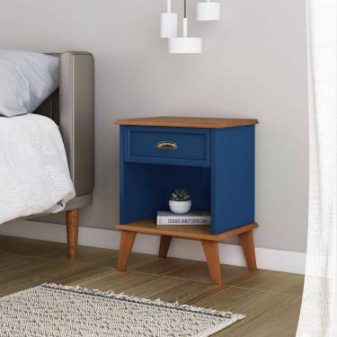 Imagem de Mesa De Cabeceira 1 Gaveta 1 Nicho Madeira Veneza Azul Petróleo