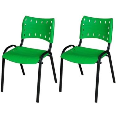 Imagem de Kit 2 Cadeiras Iso Base Preto, Escola, Escritório, Igreja- Verde