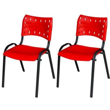Imagem de Kit 2 Cadeiras Iso Base Preto, Escola, Escritório, Igreja- Vermelho