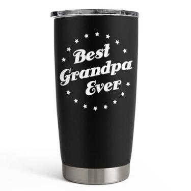 Imagem de SANDJEST Copo Best Grandpa Ever – Caneca de viagem com isolamento térmico de aço inoxidável preto com estampa de seda de 590 ml – Dia dos Pais, Natal, aniversário de casamento, ideia de presente para vovôs – Caneca de café de presente para papai
