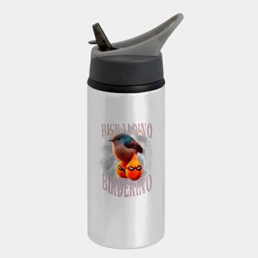 Imagem de Garrafa Squeeze Bico Prateada Premium 600ml - Bigbaldino Birderino Funny Italian Brainrot Meme Gen Z