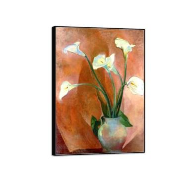 Imagem de MUHJDYC Hermann Max Pechstein Pintura Famosa - Lírios - Imagem de Arte em Tela - Arte de Parede para Sala de Estar - Reprodução 50x70cm-19x27in Moldura Preta