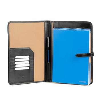 Imagem de Almofada de couro, fólio executivo A4, carteira de couro genuíno, suporte profissional para notebook, pasta de couro para homens e mulheres (preto)