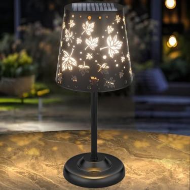 Imagem de UBright Candeeiro de mesa solar sem fio com folha de bordo design oco luzes de mesa solares de metal à prova d'água decorativa para quintal e pátio