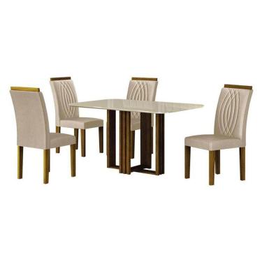 Imagem de Mesa De Jantar Jade 120x80 Freijó Off White Com 4 Cadeiras Doha Mdf Freijó Joli Palha - Leifer Móveis