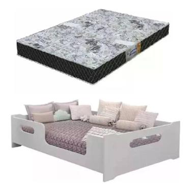 Imagem de Cama Casal Montessoriana Infantil 100% Mdf + Colchão Gazim D23 De - Branca