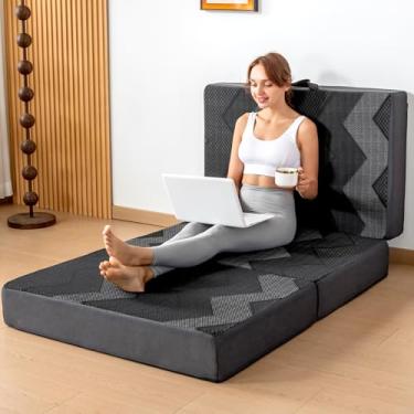 Imagem de INGEROOM Colchão duplo com três dobras – colchão dobrável de espuma viscoelástica de 15 cm para acampamento, com alça portátil, antiderrapante, dobrável, para cama, sofá para viagem, ioga, capa