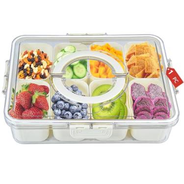 Imagem de Peppry Snackle Box Recipiente Para Frios Bandeja De Servir Dividida Com Tampa E Alça Pratos Lanche Portáteis Frutas, Nozes, Doces, Festa Entretenimento, Piquenique (8 Compartimentos)