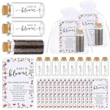Imagem de Liliful Conjunto de 25 lembrancinhas de festa de chá de bebê em flor para convidados organizadores de sementes com rolha de cortiça, cartões de agradecimento e sacos de organza flores silvestres