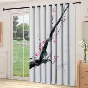 Imagem de Divisória de parede de cortina divisória de sala de libélula, ramo de uma flor de cerejeira rosa botão de árvore Sakura e um artesão dramático libélula, cortinas largas isoladas/cortinas de quarto
