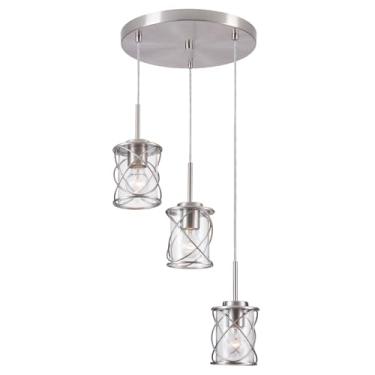 Imagem de mavcadonf Luminária Para Ilha De Cozinha, Conjunto 3 Luminárias Pendentes, Lustre Escada, Sala Jantar, Estar Linear Moderna Com Hastes Ajustáveis, Níquel Escovado