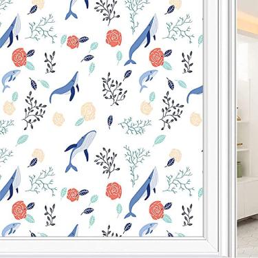Imagem de Película de janela de privacidade de flores, textura de estilo floral, filme de vidro para sala de estar e escritório em casa, L90 x C 190 cm