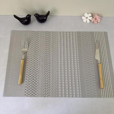 Imagem de Kit 10 Pçs Jogo Americano Retangular de Mesa Posta Jantar Descanso Prato Cozinha (Prata Listras Mod K)