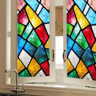 Imagem de HOMETITUTE Película para janela de privacidade, mosaico, colorido, decorativo, janela, aderente, estilo vitral, adesivo de vidro para armário de cozinha, banheiro, painel de porta de 40 x 100 cm