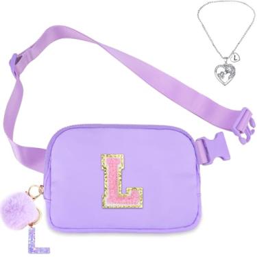 Imagem de Bolsa de cinto para meninas – Bolsa transversal com inicial para presentes de aniversário para 15, 6, 7, 8, 9, 10, 11, 12, 13 anos, pequena, essencial para viagens, Roxa, G