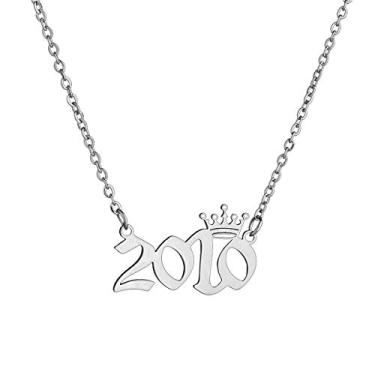 Imagem de MICOMAKA Número de ano de nascimento com colar de coroa, inglês antigo, joia de aniversário memorável para mulheres e meninas, joia de aniversário personalizada, pingente de aço inoxidável de ouro