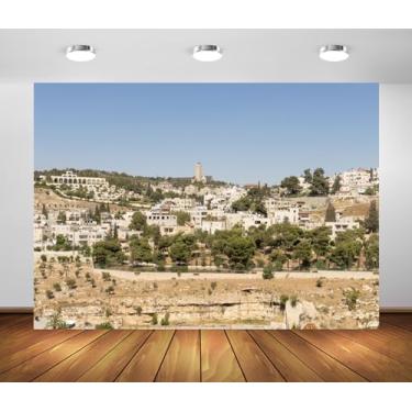 Imagem de BELECO Tecido de 2,1 x 1,5 m Belém, cenário de cidade antiga, paisagem urbana palestina, montanha de oliveira, edifício religioso, judaísmo, cristianismo, pano de fundo para decoração de festa, sessão