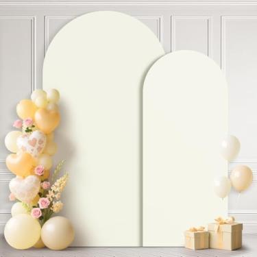 Imagem de Ledido Capa de arco de casamento de 1,8 m de 2 m, arco de 2 m, 2 conjuntos de capas de elastano com elástico para decoração de marfim, topo redondo, para decoração de festa de aniversário, chá de bebê