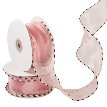 Imagem de Spritewelry 2 rolos de fita transparente de chiffon de organza para embrulho de presente 6 cm fitas de artesanato em tecido de poliéster rosa transparente para artesanato, buquês florais, decoração de