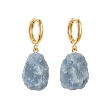 Imagem de Brinco de Argola Calcita Azul - Cristal Natural, Banho Ouro 18k