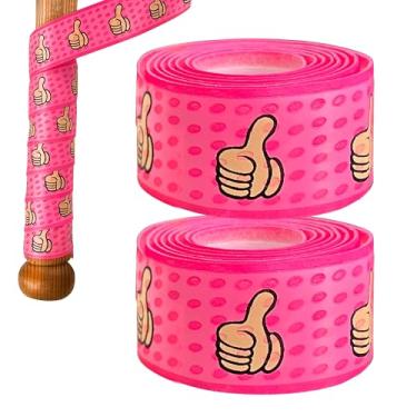 Imagem de Yuibthr Punho de taco Thumbs Up para beisebol e softbol, fita de taco pré-cortada, pacote com 2 – Envolva seu taco (rosa)