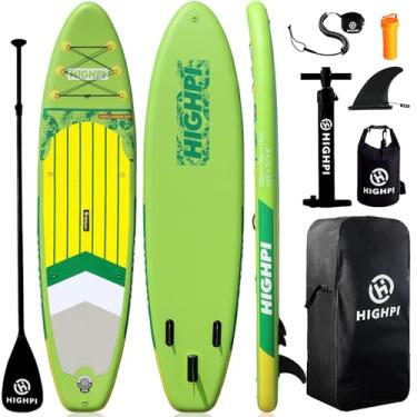 Imagem de Highpi Pranchas De Stand Up Paddle Infláveis, 10'6''X31''X6'' Sup Com Acessórios Mochila Deck Antiderrapante, Trela, Remo Ajustável E Bomba Manual, Bolsa À Prova D'Água, Barco Em Pé Para Jovens E Adul