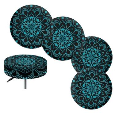 Imagem de gearider Conjunto redondo de 4 capas de almofada florais mandala verde com 4 capas de assento de banco de bar laváveis capas elásticas macias para cadeira de bar, pequena