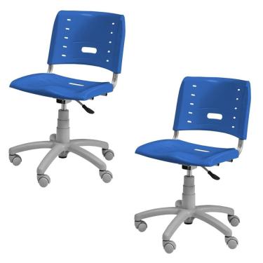 Imagem de Conjunto 2 Cadeiras de Escritório Base Giratória Elo Azul/Cinza