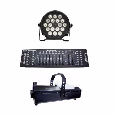 Imagem de Kit 2 Par Led Slim 18X12W Dmx 512 Maquina De Fumaça 3000W